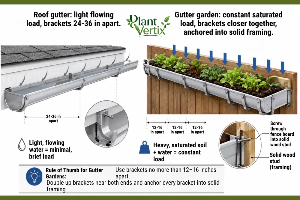 Bracket spacing diagram for a rain gutter garden system