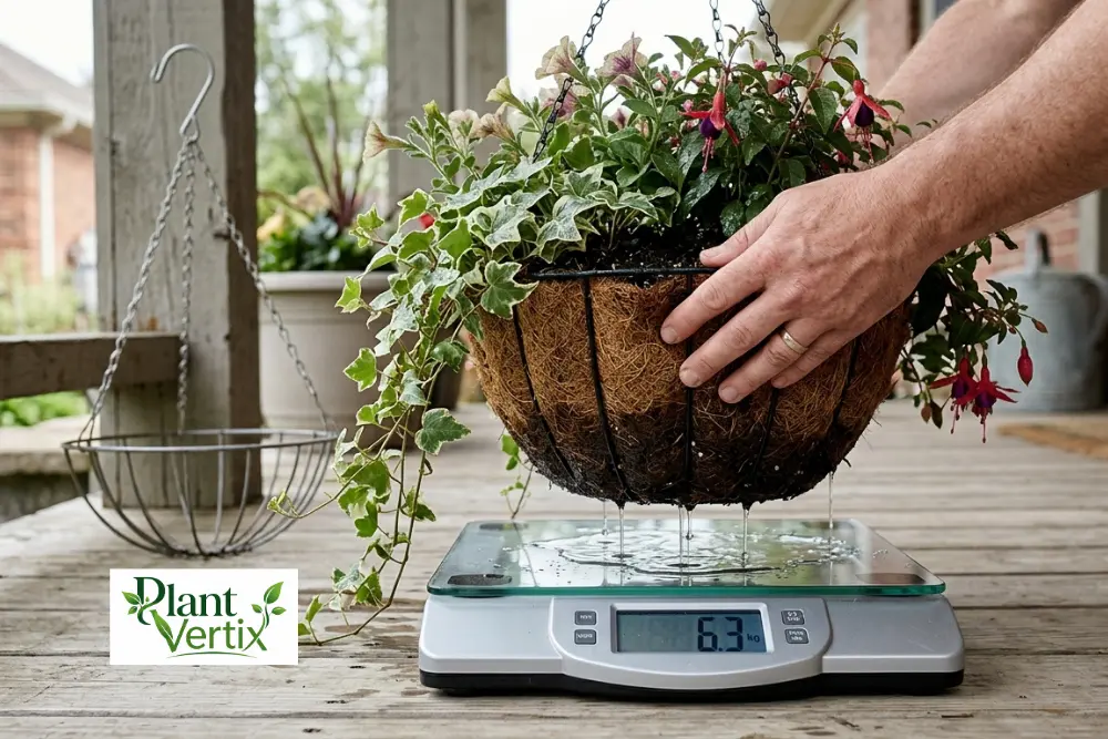 Weighing a watered pot to test a tiered plant hanger's load