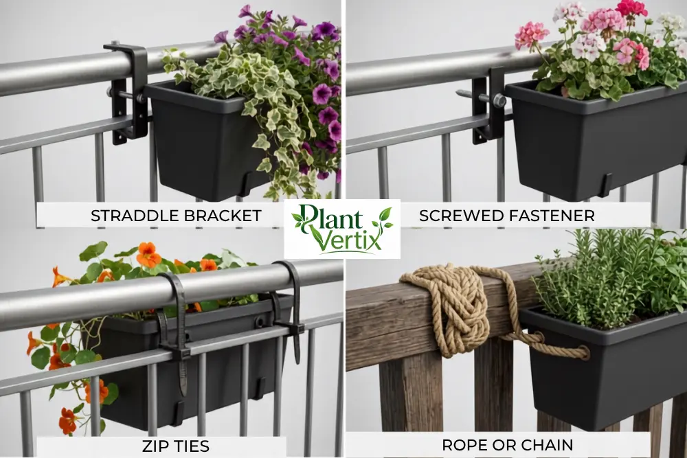 Four railing planter bracket and fixing methods compared