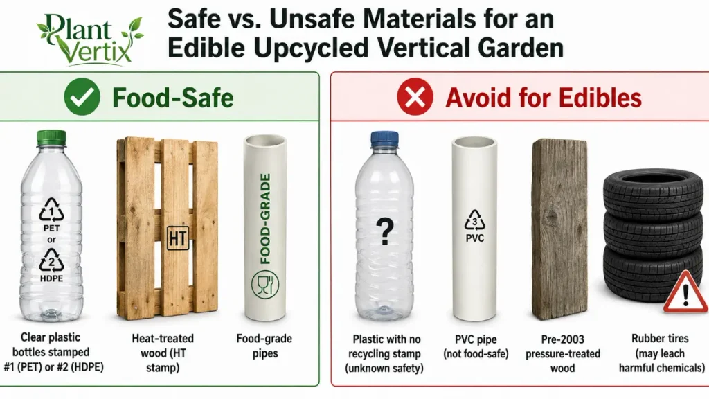 Safe vs unsafe chart for food-safe upcycled planters