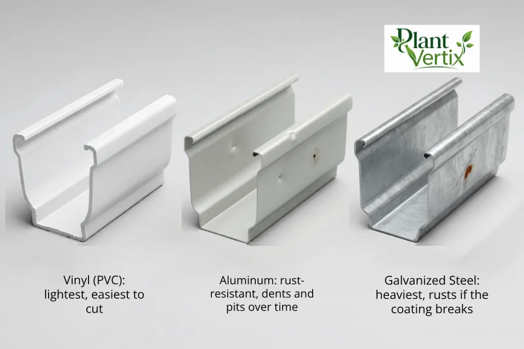 Vinyl, aluminum, and steel gutter garden system materials