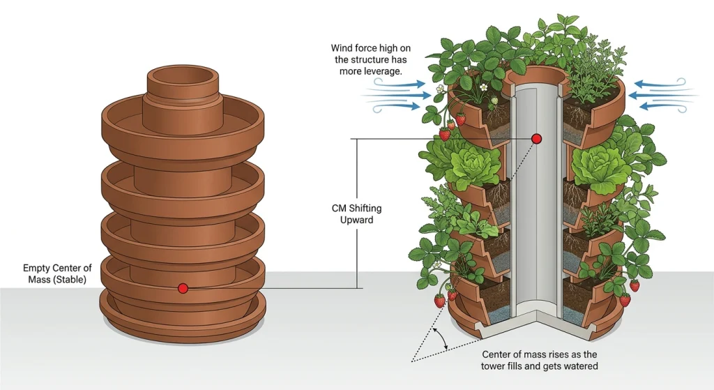 why a freestanding vertical garden tower tips over