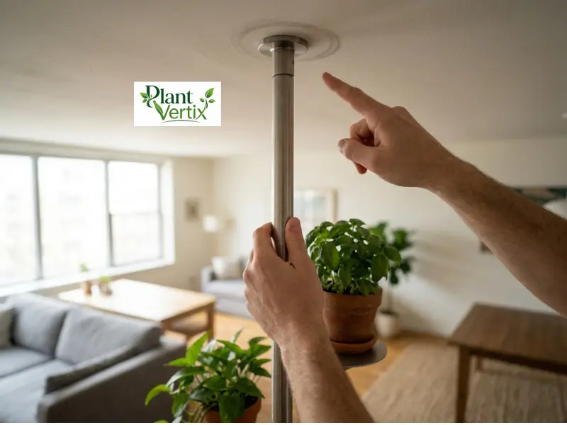 Checking a tension pole frame's ceiling contact for slippage