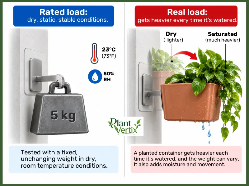 adhesive planter mount rated dry load vs. wet load
