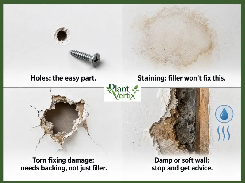 Wall damage checklist after vertical garden removal: holes, stains, damp