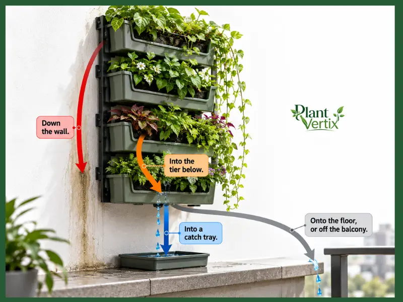 four vertical garden drainage exit points